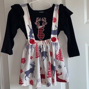 12-18M girls 2-piece Buffalo plaid jumper and long sleeve deer shirt